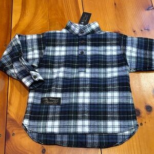 New! VERMONT FLANNEL COMPANY Youth 6-8 Campbell Henley Shirt Partial Button Down